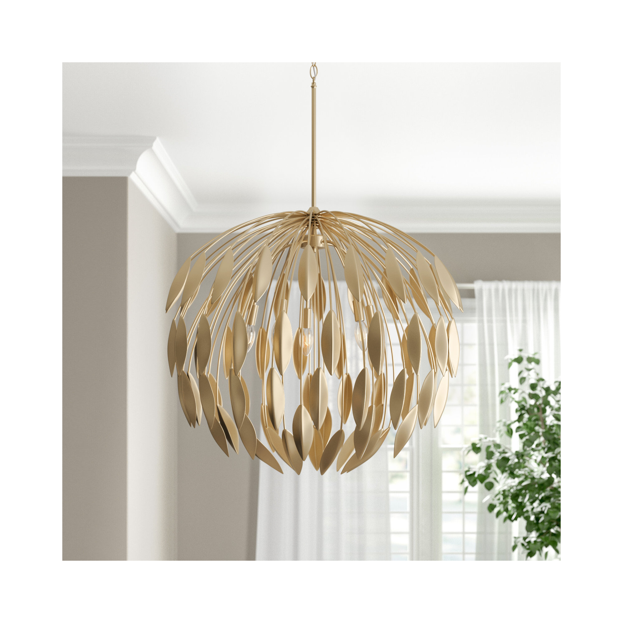 5 Light Dimmable Pendant, Gold