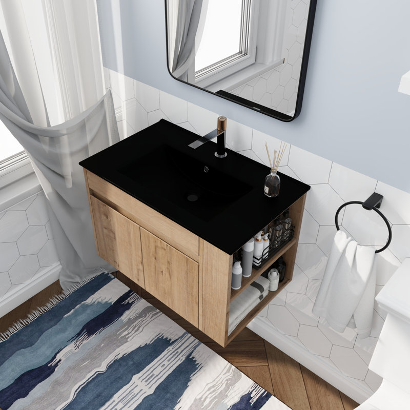 Sian 30.02'' Single Bathroom Vanity with Ceramic Top, Black