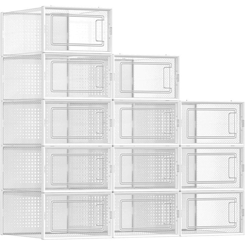 Boîtes de rangement de chaussures empilables transparentes pour placard, espadrilles et chaussures