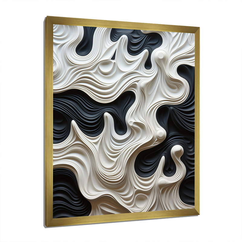 Décoration murale noir et blanc Opt Art, H 32 po x l 16 po, Impression encadrée, Doré