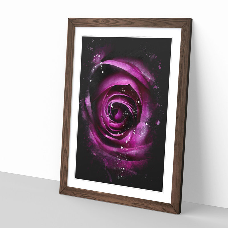 Striking Purple Rose - Picture Frame Painting Print, Walnut Framed, 45cm H x 33cm W x 2cm D