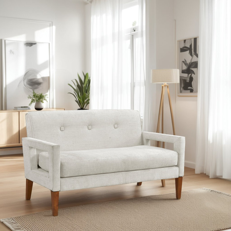 Eleena 55" Track Arms Mid Century Chenille Loveseat with Reversible Seat Cushions, Solid Wood Walnut Legs & Pocket Coil Comfort
