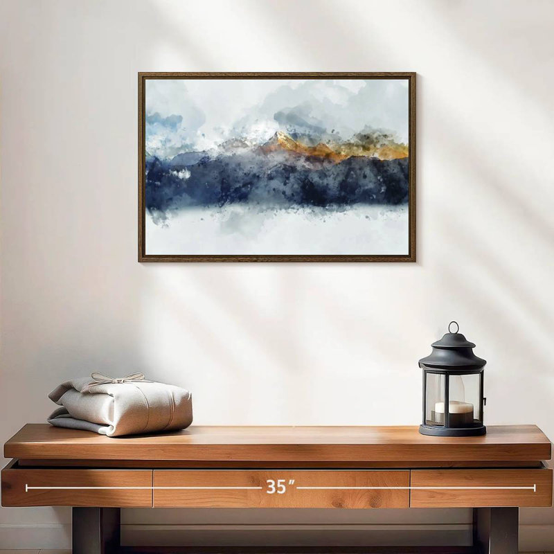 Montagnes de rêve, 19 po x 13 po, Cadre flottant noyer