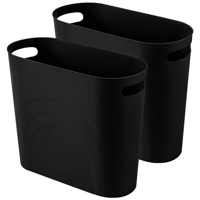 Small Trash Can,Plastic Waste Basket with Handles 3.5 Gallon Container Bin(2 Pack/Black)