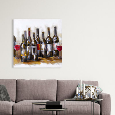Red Wine Bottles - Beige Contemporary Canvas for Home Decor
