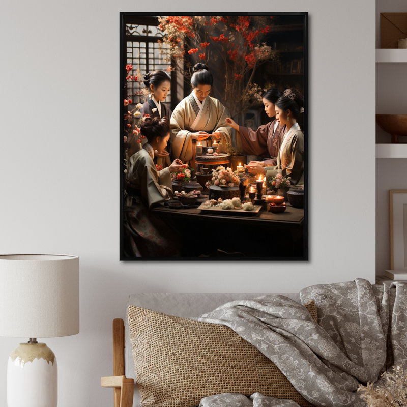 Carinna Asian Art Harmony In Tea IV, reproduction d'art sur toile, Cadre flottant noir, H 44 po x l 34 po x P 1,5 po
