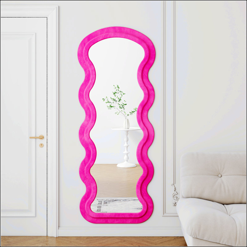 Miroir pleine grandeur ondulé en flanelle avec support pour chambre à coucher et salon, Rose