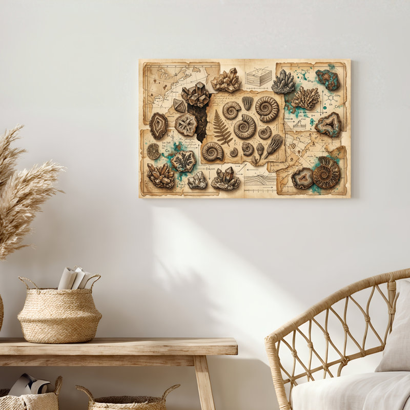 Art mural sur toile Gallery Wrap pour le salon, la chambre à coucher, le bureau ou le vestibule - décoration murale décorative avec carte fossile