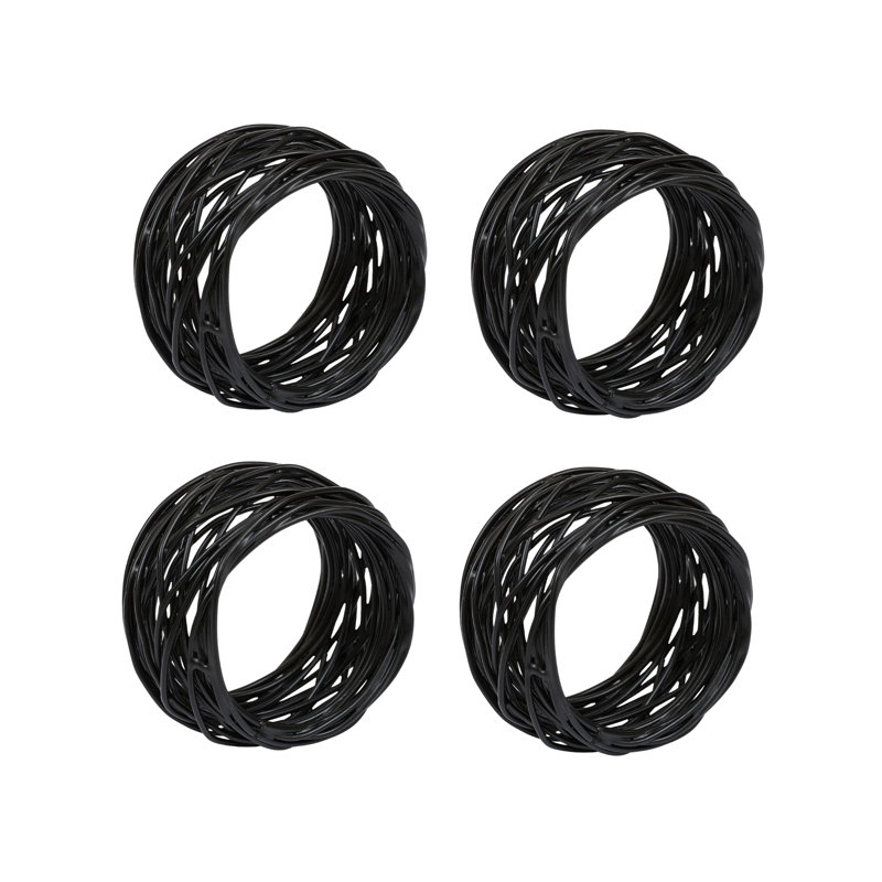  Bird Nest Black Napkin Ring Set/4