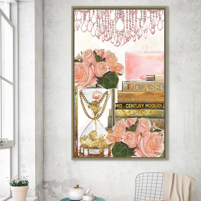 Time & Fashion (Vertical) par By Jodi - impression, H 51,5 po x l 31,5 po x P 2 po, Cadre flottant champagne