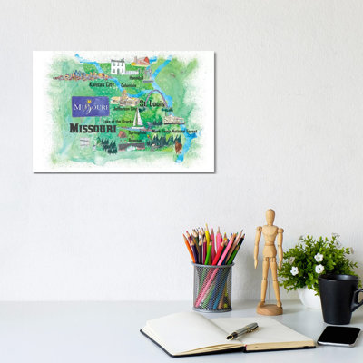 USA, Missouri Illustrated Travel Poster 1 Piece Wrapped Canvas Wall Art