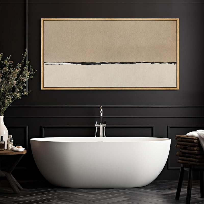 Minimaliste beige et noir, horizon abstrait, rétro, illustrations d'art, décor, H 30 po x l 60 po, Naturel