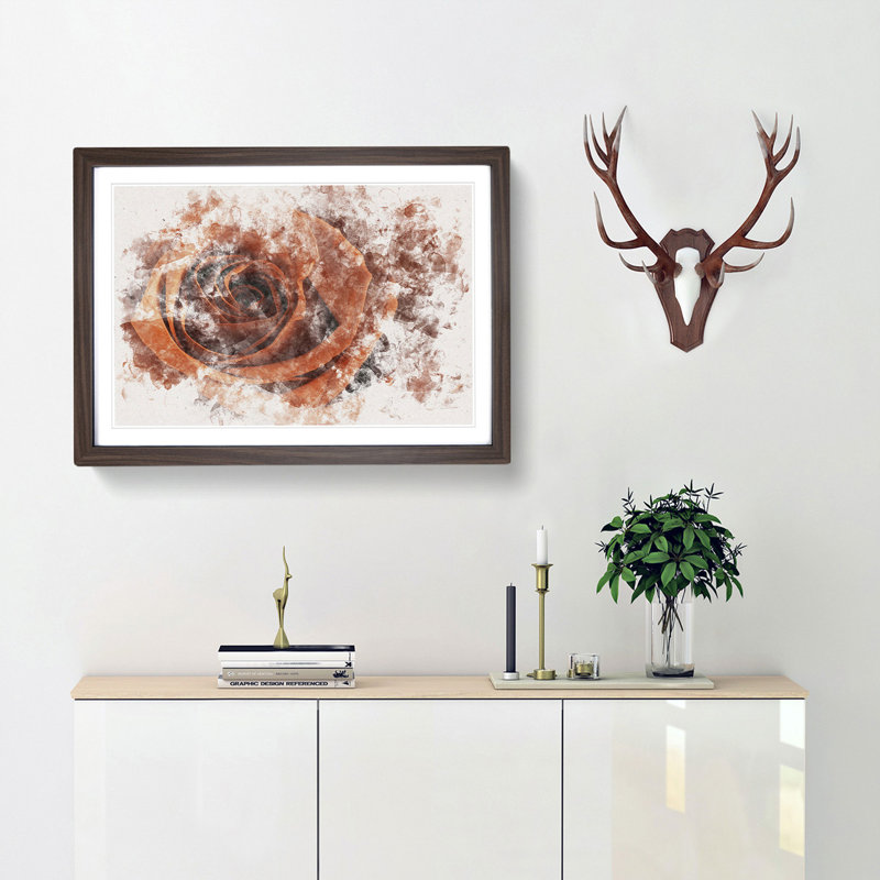 Orange Rose - Picture Frame Graphic Art Print, Walnut Framed, 24cm H x 33cm W x 2cm D