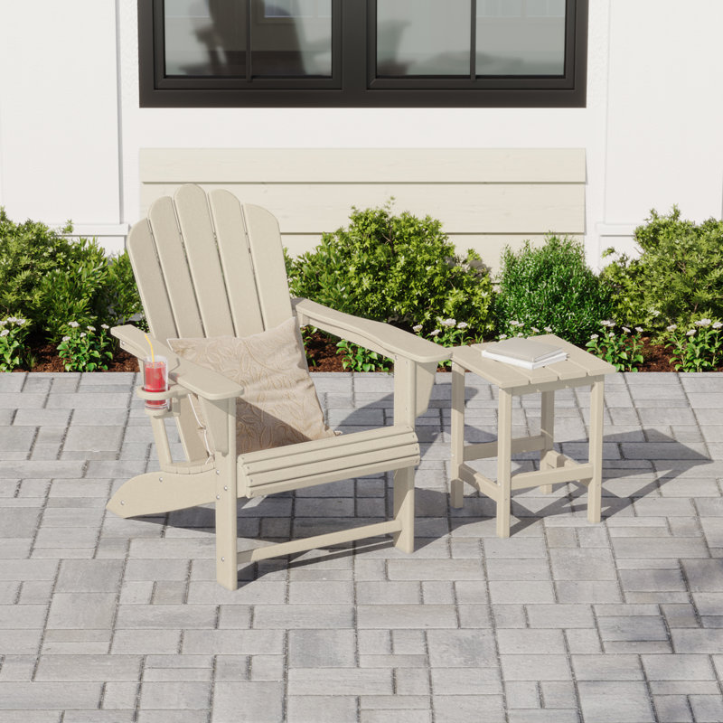 Chaise Adirondack en poly résistant aux intempéries avec table d'appoint Lucus, Beige