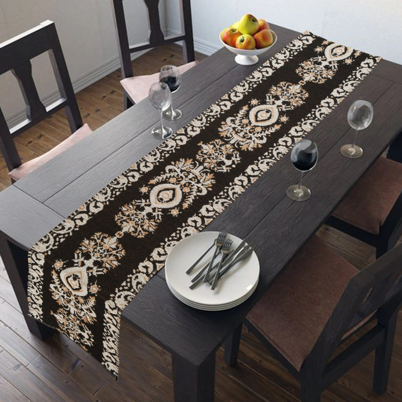 Chemin de table multicolore réversible en mélange de coton jacquard à médaillons l 14 po x L 72 po