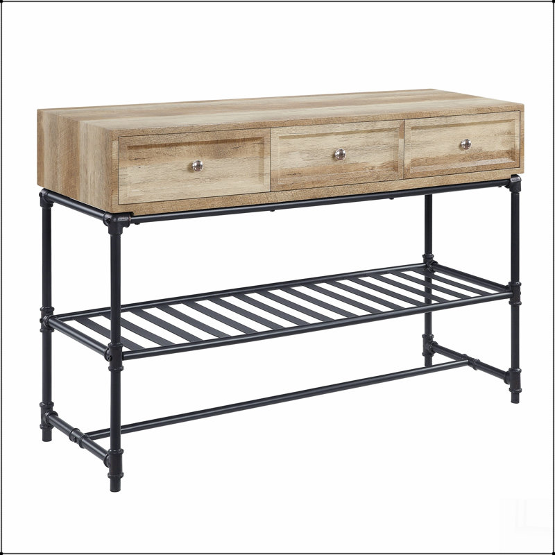 Table de canapé avec rangement Brantley - Pieds, tiroir et tablette en métal