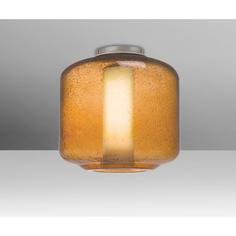 Spero Glass Semi Flush Mount, Amber, Satin Nickel
