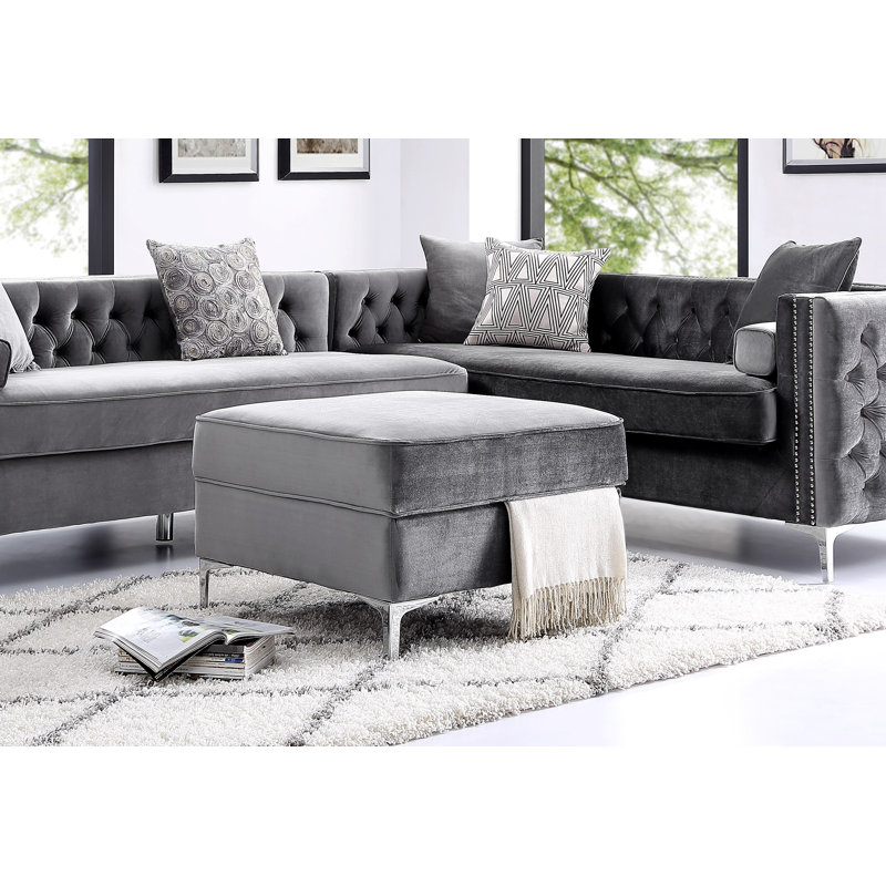 Leonardo Velvet Modern Contemporary Square Storage Ottoman, Gray