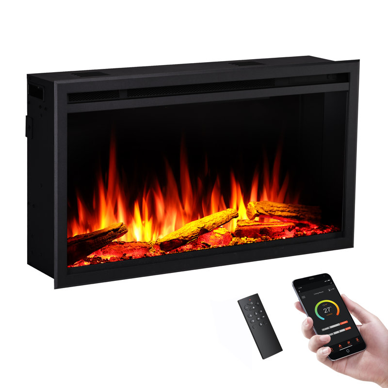 CASTELLO FLAMME Stainless Steel Electric Fireplace Insert, 48cm H x 84cm W x 19.7cm D