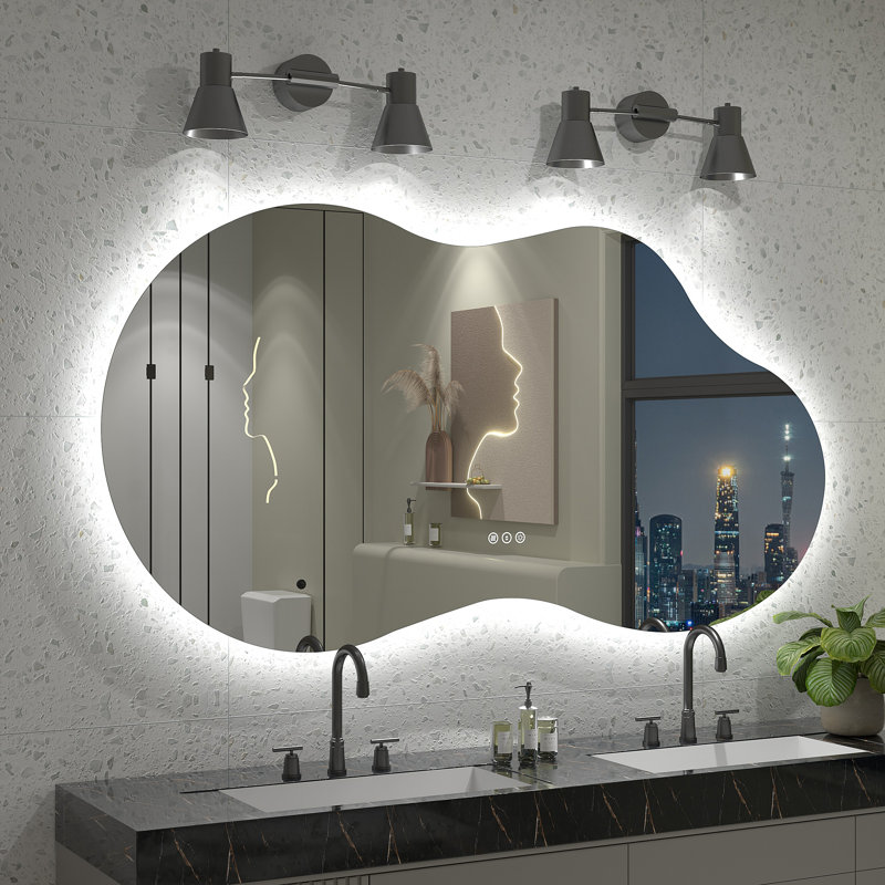  Wayfair Basics® UL Certified LED Anti-Fog Tempered Glass Irregular Bathroom/Vanity Mirror , 60" x 32"