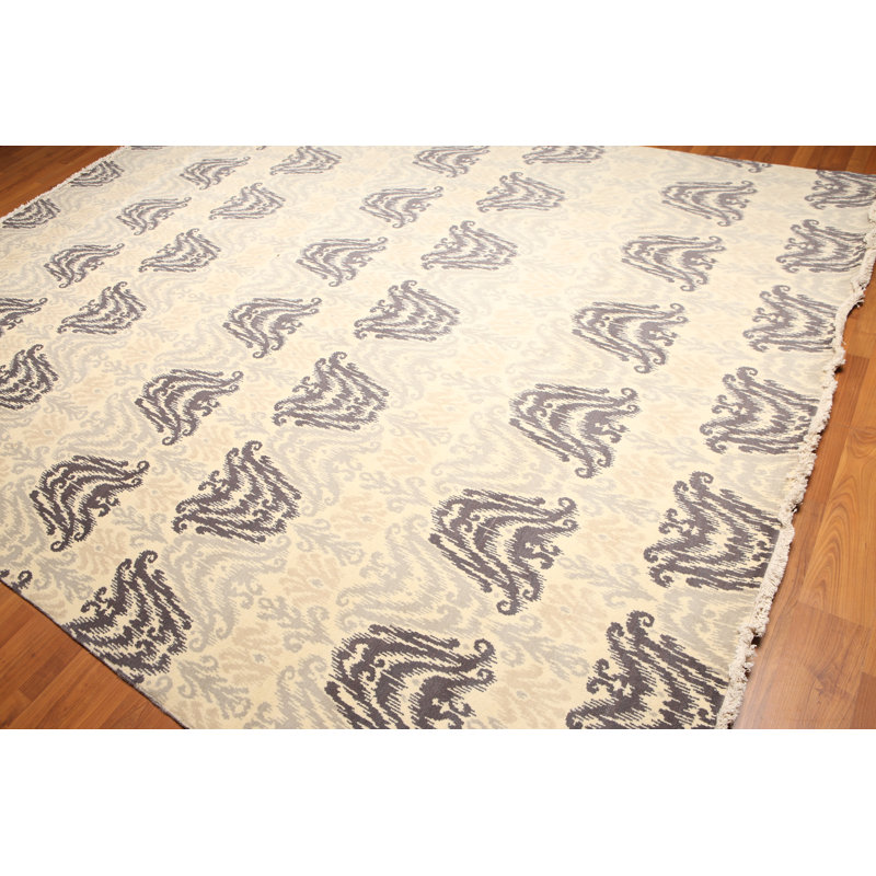 Tapis décoratif en laine de conception unique noué à la main beige/gris de 9 pi x 12 pi Wyndemere
