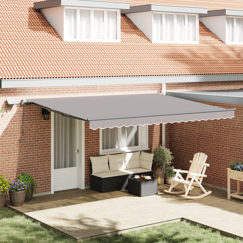 Brayden Studio Retractable Patio Awning, 450 cm W x 300 cm D, Light Grey