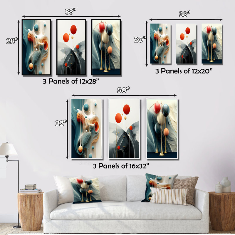 Otherworldly Multiverse Blessings Organic Retro - Minimalism Art Set Of 3 Pieces, Toile tendue, H 28 po x l 36 po