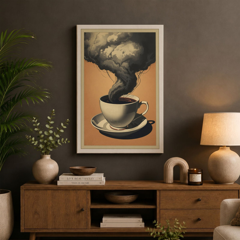 Storm in a Teacup Surrealism - Wrapped Canvas, 18x12 - 45.7 x 30.5 cm, Teal Border