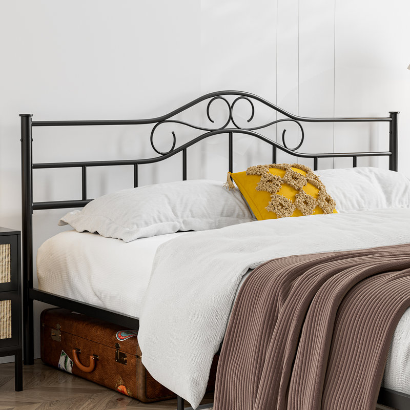 Anary Metal King Size Headboard, Adjustable Height, Steel Curved King Headboard Only For Bedroom, Farmhouse Scrollwork Design, Attach Frame, Easy Assembly, Black