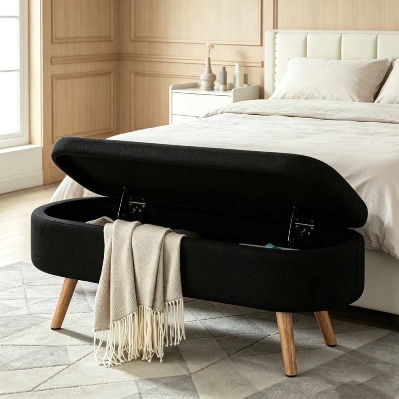 Banc de rangement avec repose-pieds ovale, Noir