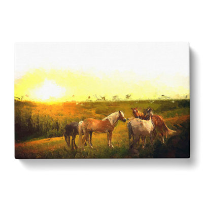 Sunset Over The Horses - Wrapped Canvas Painting