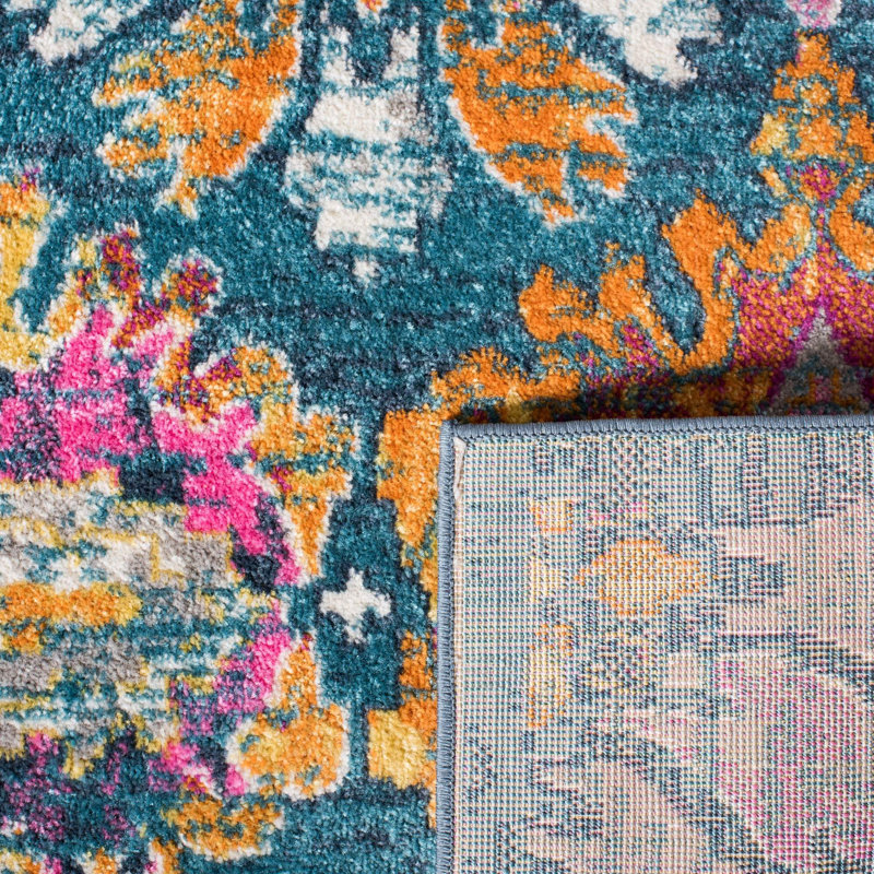 Tapis oriental bleu / orange / rose Christa, Tapis de couloir 2 pi 3 po x 12 pi