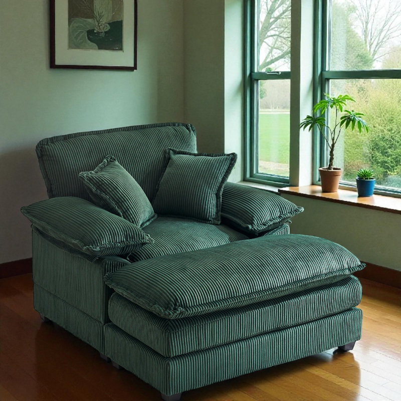 Chaise longue en velours côtelé 56,2 po L, Vert