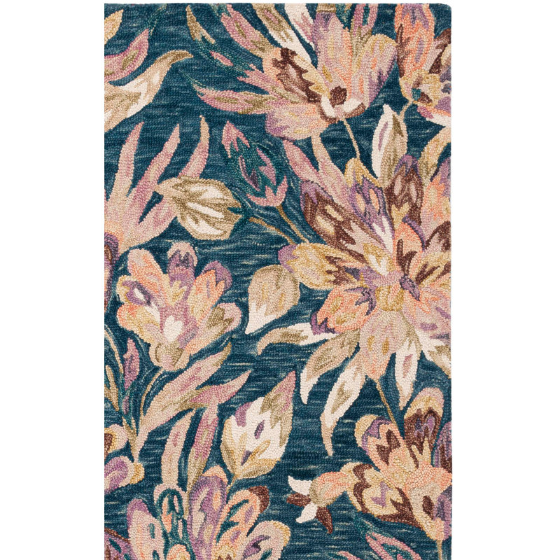 Kellis Hand Tufted Wool/Cotton Floral Rug in Plum/Blue, Runner 2'3" x 8'