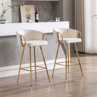 Ensemble de 2 tabourets de bar avec repose-pieds chromé et coussin en velours