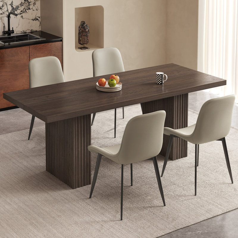 Mid-Century Large Brown Dining Table,66.93" Rectangle Kitchen Table