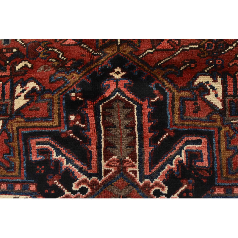 Tapis oriental rétro en laine rouge noué à la main 8 pi 6 po x 10 pi 3 po Tribal