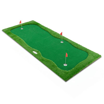 12X5 FT Golf Putting Green, Golf Training Mat With High-Quality Turf, 3 Holes, 3 Flags And Cups For Indoor Outdoor