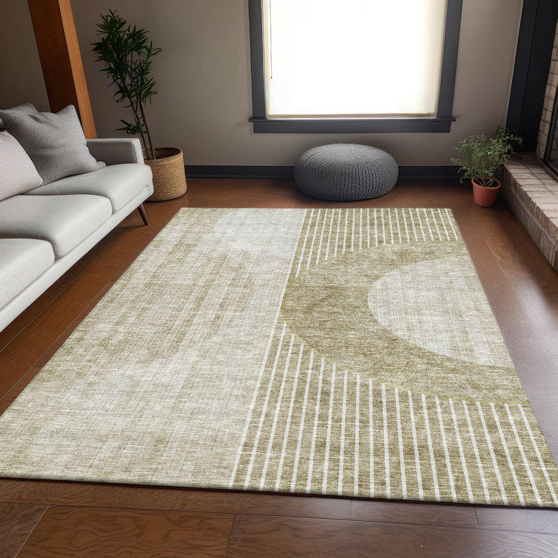 Tapis taupe Prisco lavable à la machine de qualité supérieure, Rectangulaire 8 pi x 10 pi