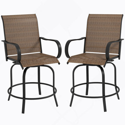 Outsunny Outdoor Bar Stools With Armrests, Set Of 2 360° Swivel Bar Height Patio Chairs