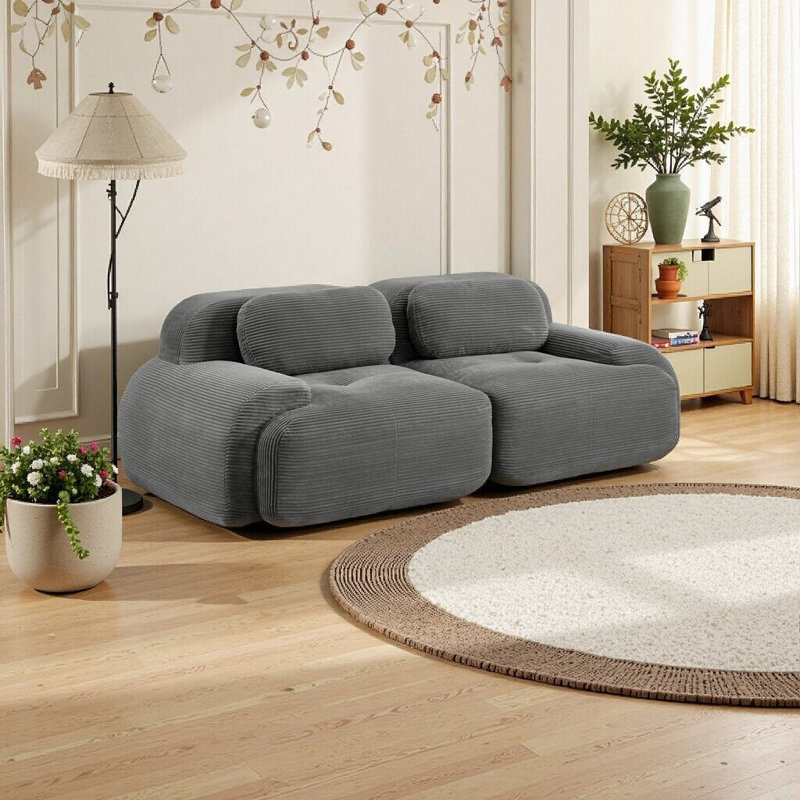 Luxury 82" 2-Seater Camel Corduroy Sofa – Modular, Plush & Non-Slip Design for Living Room, Grey