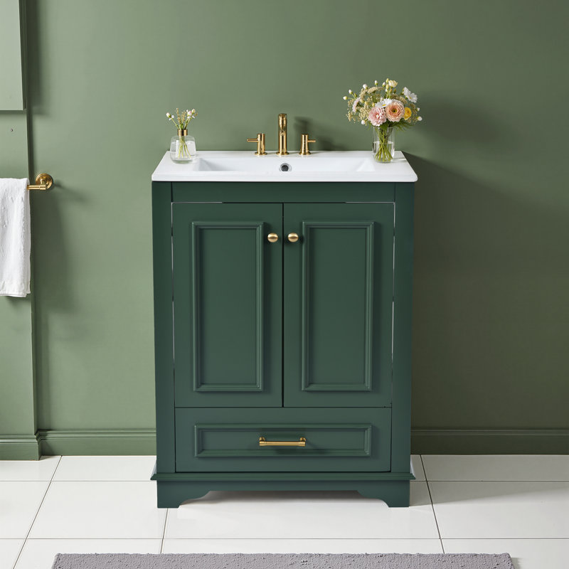 Ensemble de meuble-lavabo simple 24 po avec lavabo supérieur et comptoir avec tiroir et miroir