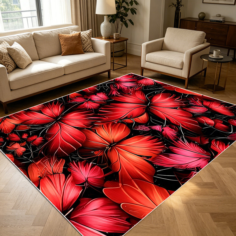 1PC Vintage Dark Red Hibiscus Floral Geometric area rugs for Living Room, Soft and Comfortable, Suitable for all seasons, easy-to-maintain, machine washable Indoor floor mat, Under Table Farmhouse suitable for dining table, bedroom, entryway,
