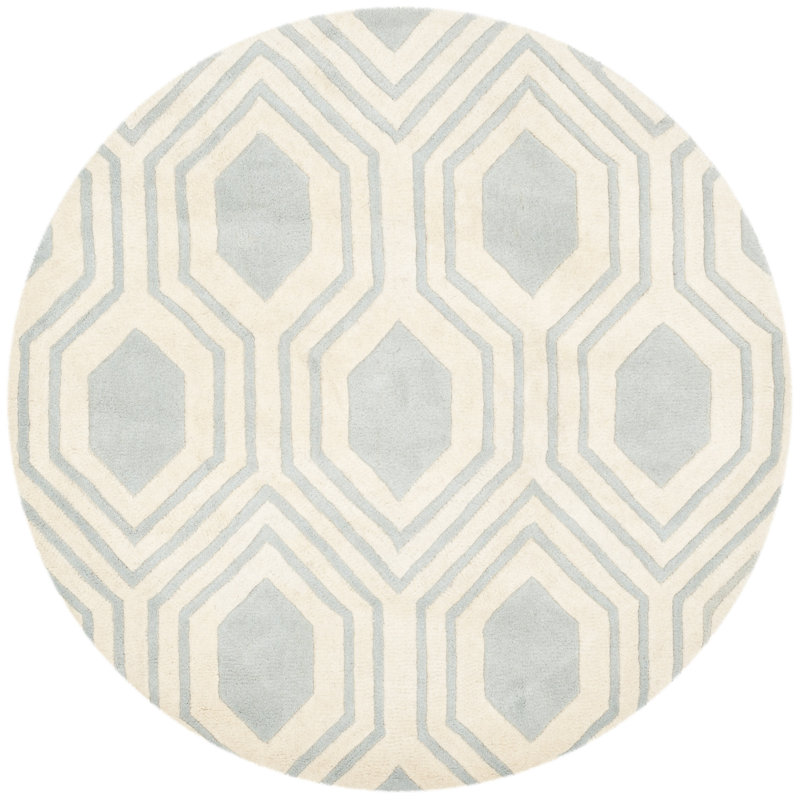 Deedie Hand Tufted Wool Geometric Rug, Round 5'