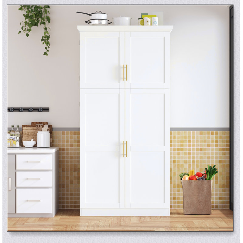 Grande armoire de rangement autoportante avec plateaux de cuisine, Blanc