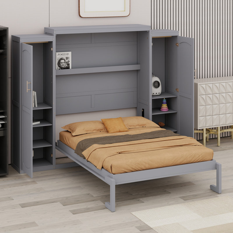 Lit escamotable avec 2 armoires-penderie et tablette de rangement pour chambre d'amis