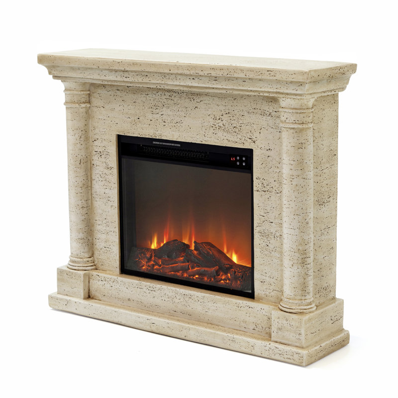 44.5"W Freestand Electric Fireplace With Remote Control, Sahara Travertine