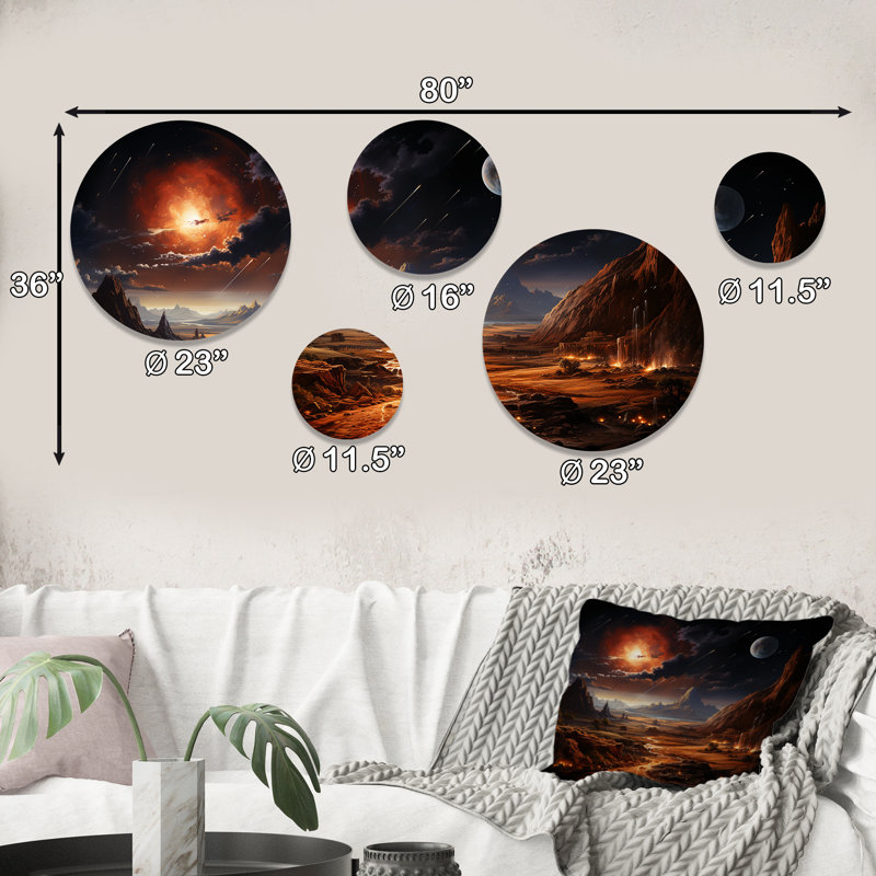 Futur Cosmic Sunrise On Moon II - ensemble d'art mural rond 5