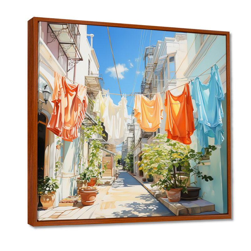 Blanchisserie en Italie V - Art mural, H 16 po x l 16 po x P 1 po, Cadre flottant brun