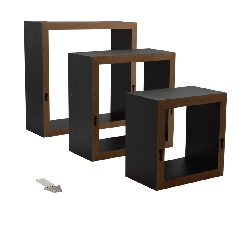 Harbour Housewares Modern Box Floating Wall Shelves - 25cm - Black - Pack of 3